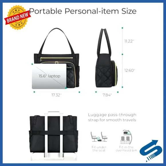 15.6in Quilted Laptop Tote with Insulated Pocket, Teacher Nurse Bag - Picture 6 of 6